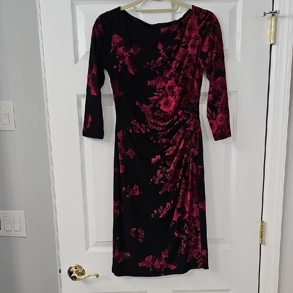 Elegant Black and Red Floral Dress